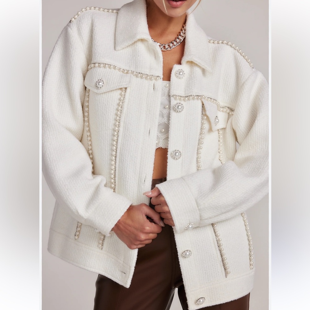 12th Tribe White Pearl-Embellished Jacket